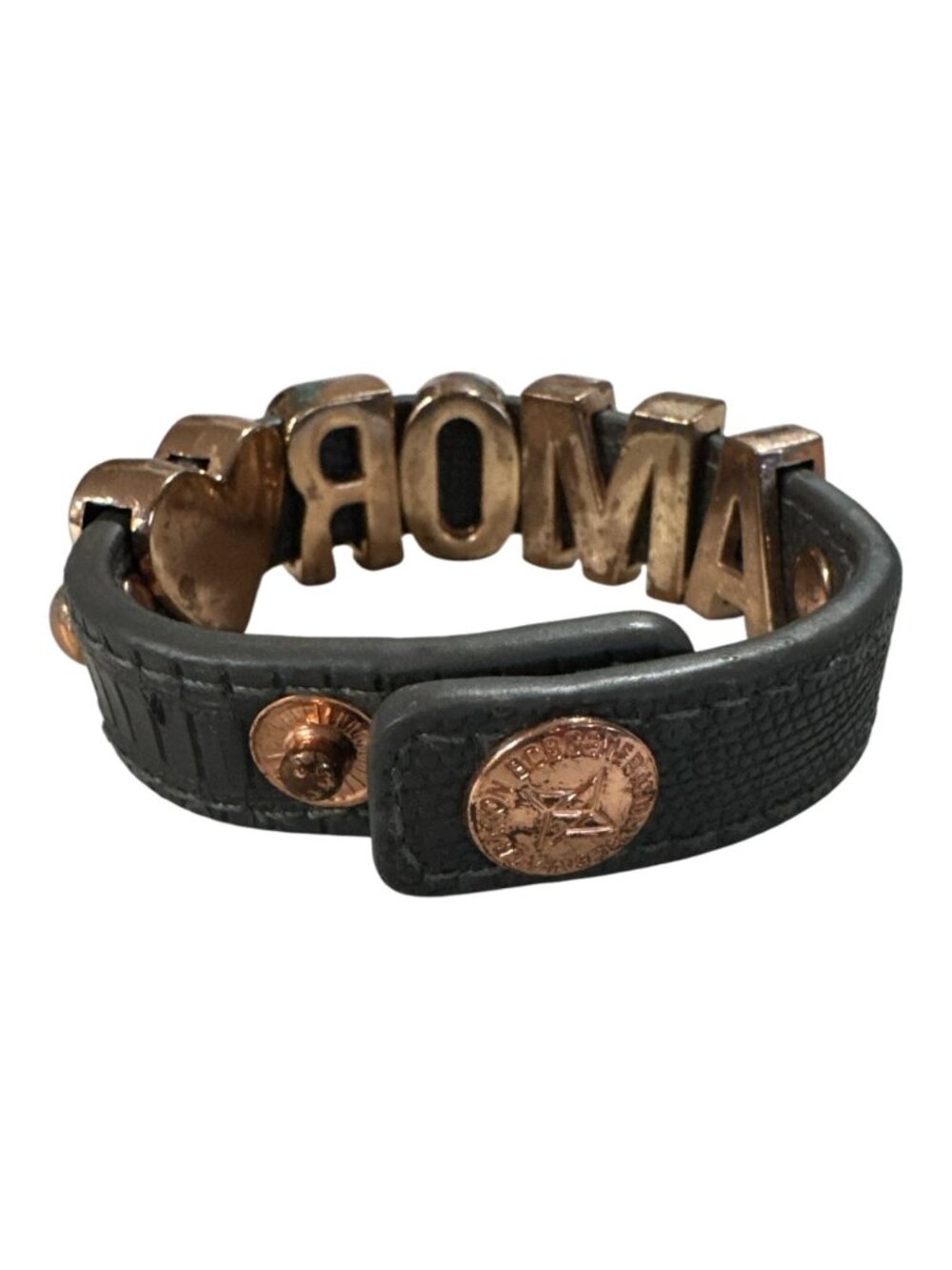 I Love Roma Leather Bracelet With Gold-Tone Amor Lettering & Heart Design - Picture 3 of 8